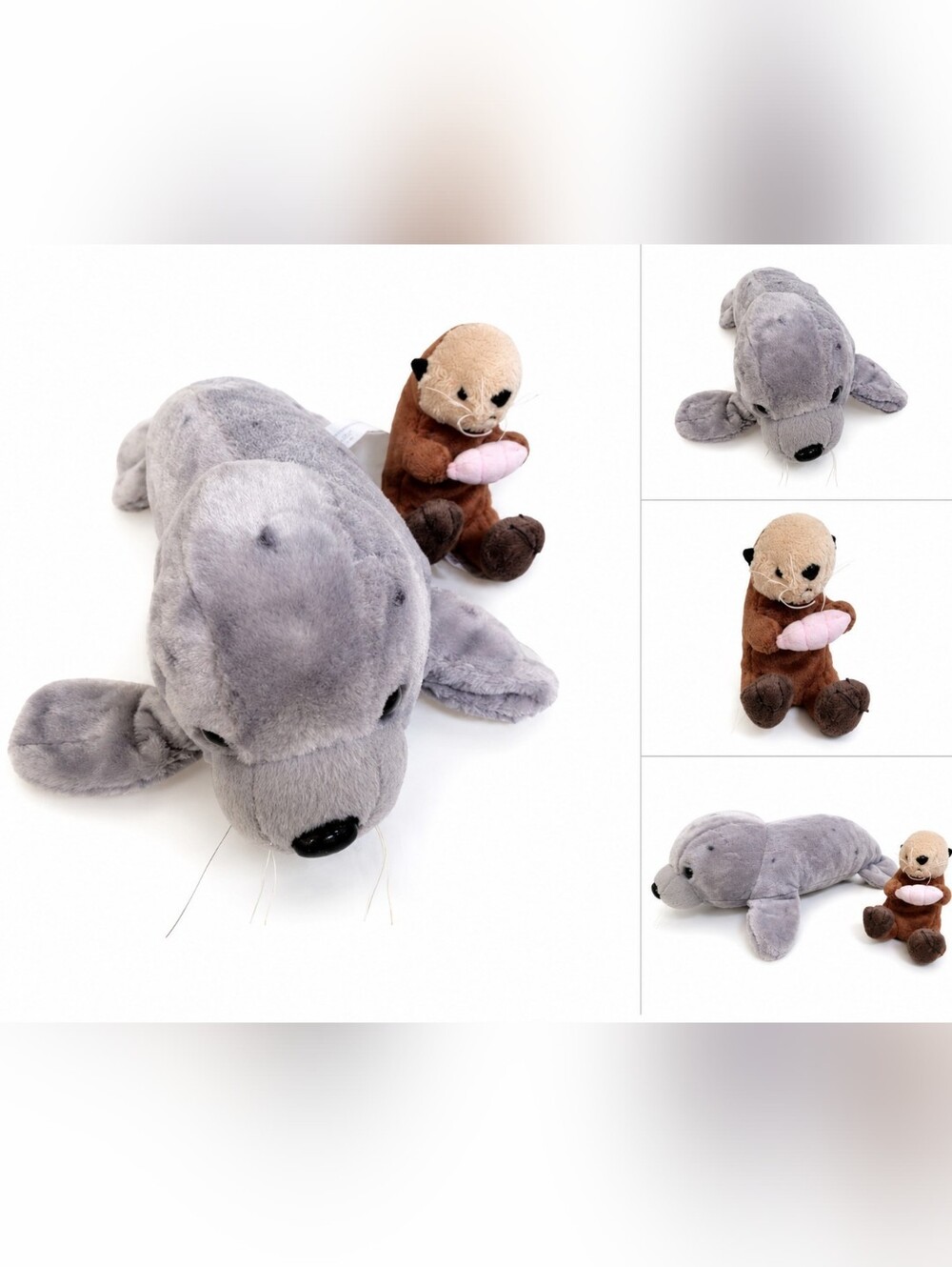 Gray Spotted Seal Sally Sue Stuffed Animal Plush 15" & Fiesta Otter Toy Vintage